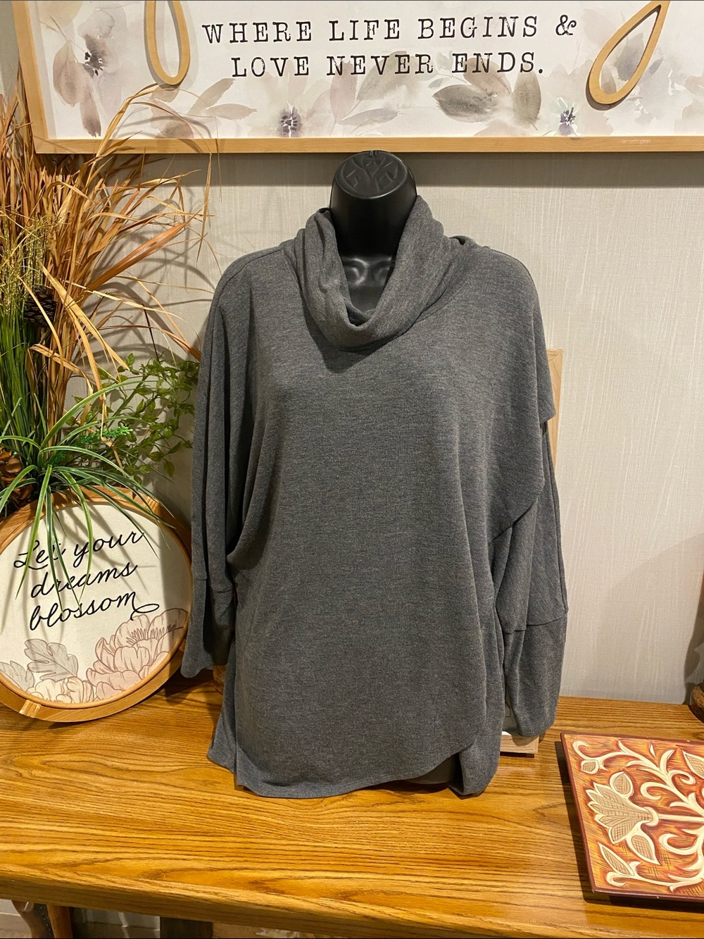Kate & Mallory Charcoal Gray Cowl Neck Sweater